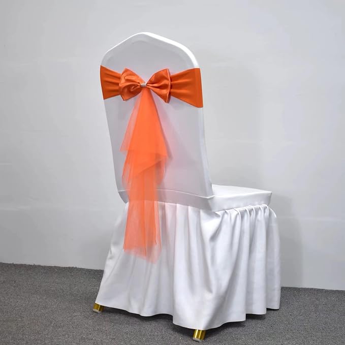 Polyester Stretch Chair Sashes Bands Organza Sash Bows Spandex Bows for Party Birthday Hotel Romantic Wedding Banquets Decoration (Orange 50 PCS) - Image 5