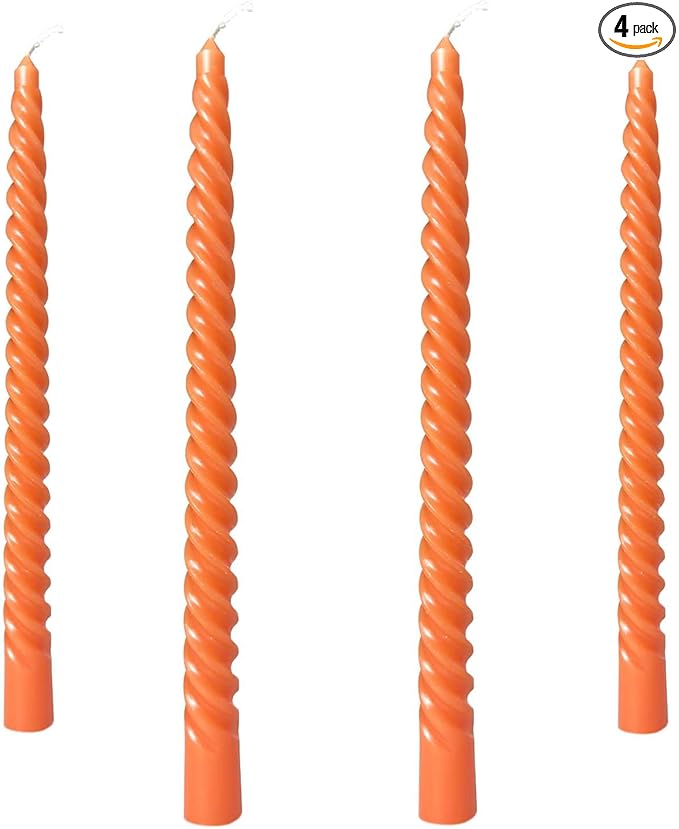 4 Pcs8 Inch Fall Orange Gradient Color Taper Candles,Wedding,Birthday Party,Christmas and Spring Home Decoration, Twisted Candlesticks for Dinner Halloween,Thanksgiving (4, Orange, 8 in)