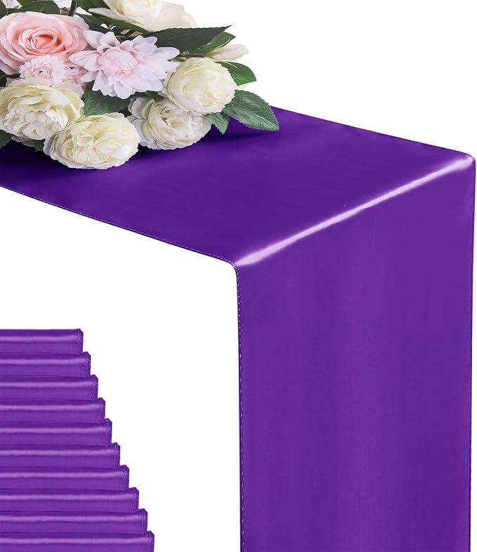 24Pack Table Runner 12 x 108 Inches Satin Silk Table Runner for Wedding, Birthday Party, Banquets, Graduations Decoration, fit Rectange and Round Table-Purple by flohar