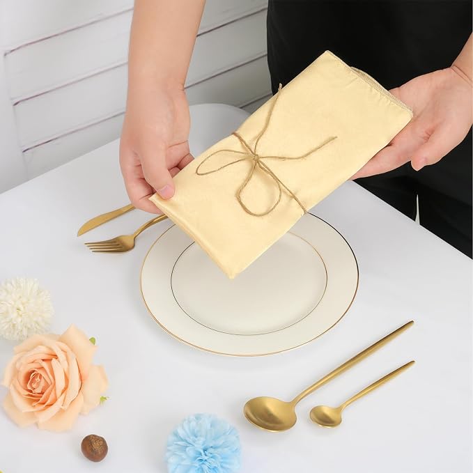 72 PCS Champagne Gold Square Satin Cloth Napkins, 20 X 20 Inch | Soft Smooth, Washable Reusable, Silk Dinner Table Napkins Bulk, for Weddings Parties Banquets Dining and Restaurants - Image 7