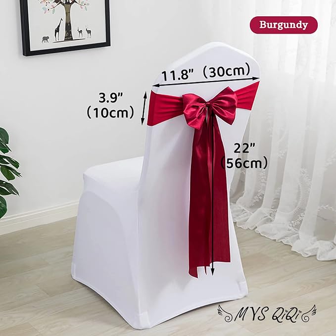 Pack of 6 Spandex Chair Bands - Satin Chair Sashes & Ribbons for Wedding, Party & Home Decoration (6 PCS Burgundy) - Image 2