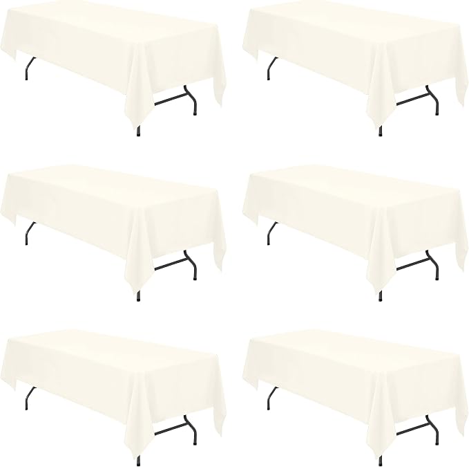 BRILLMAX 6 Pack Ivory Tablecloths 60x126 Inch for 8ft Rectangle Tables | 150 GSM Polyester Fabric, 15" Standard Drop, Water, Stain & Wrinkle Resistant Cloth Cover for Wedding Reception Banquet Party by BRILLMAX