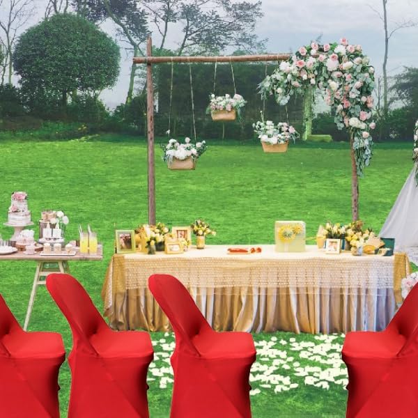 HAINARverS Folding Chair Covers for Wedding, 10pcs Red, | Stretch Spandex Washable Fabric Chair cover, Decoration Chair Cover for Wedding, Party, Banquet, Birthday, Conference, Event - Image 2