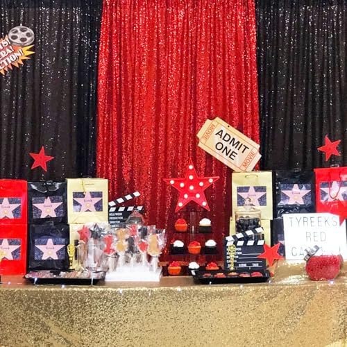 Red Curtains Birthday Sequin Backdrop, 3 Pack 2ft x 8ft Party Background - Image 5