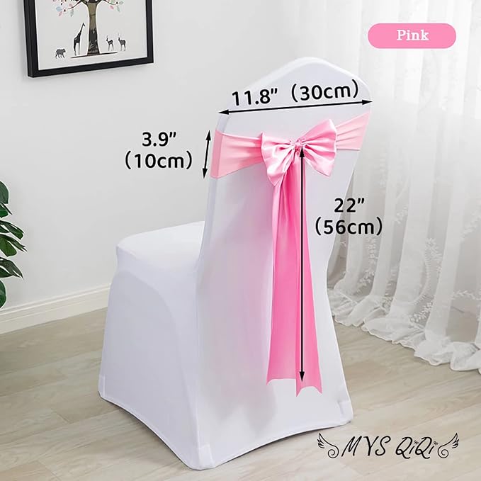Pack of 50 Ribbons - Spandex & Satin Chair Sashes & Bows - Stretchable for Wedding, Party, Banquet & Home Decoration (50 PCS Pink) - Image 2