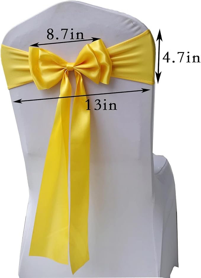 Pack of 100 Chair Sashes Spandex Chair Bands Satin Chair Sashes Chair Ribbons Bow Stretch Chair Sashes for Wedding Party Events Banquet Hotel Home Kitchen Chair Cover Decoration（100 PCS Golden Yellow） - Image 3