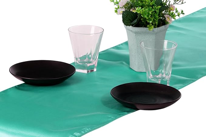 VDS Pack of 20 Satin Table Runners Charmeuse Sateen Silk Centerpiece Cloth Linen for Wedding Birthday Graduation Engagement Ceremony Event Party Banquet Table Decoration (12x108 inch)(Sea Green) - Image 4