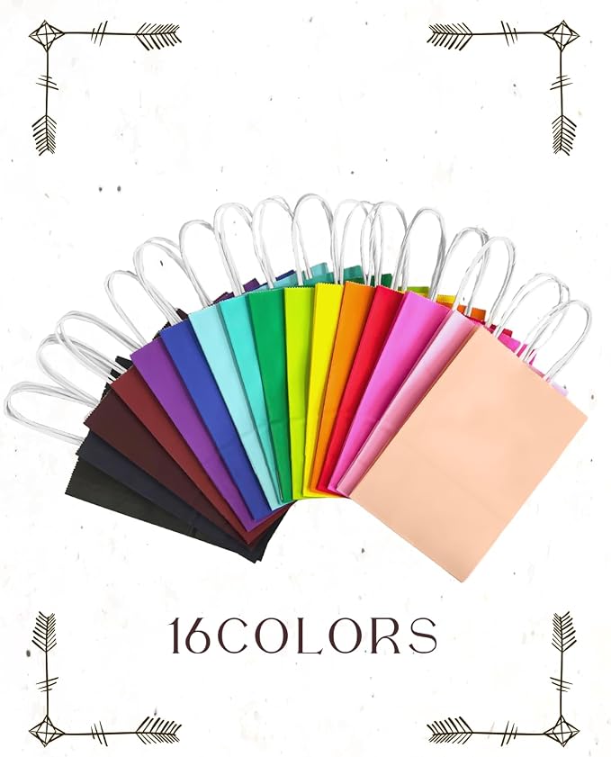 Bakepacker 200Pcs Small Paper Gift Bags with Handles 16 Different Senior Color Bags (15x21x8cm/6"x8.3"x3.15") - Image 2