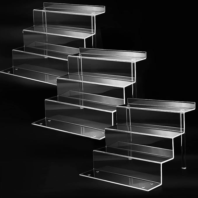 bigantss 12 Inch Acrylic Shelf for Perfume Organizer in 3 Pack, 4 Tier Funko POP Shelves, Cologne Organizer Tiered Riser Display Stand, Acrylic Display for Decoration by bigantss