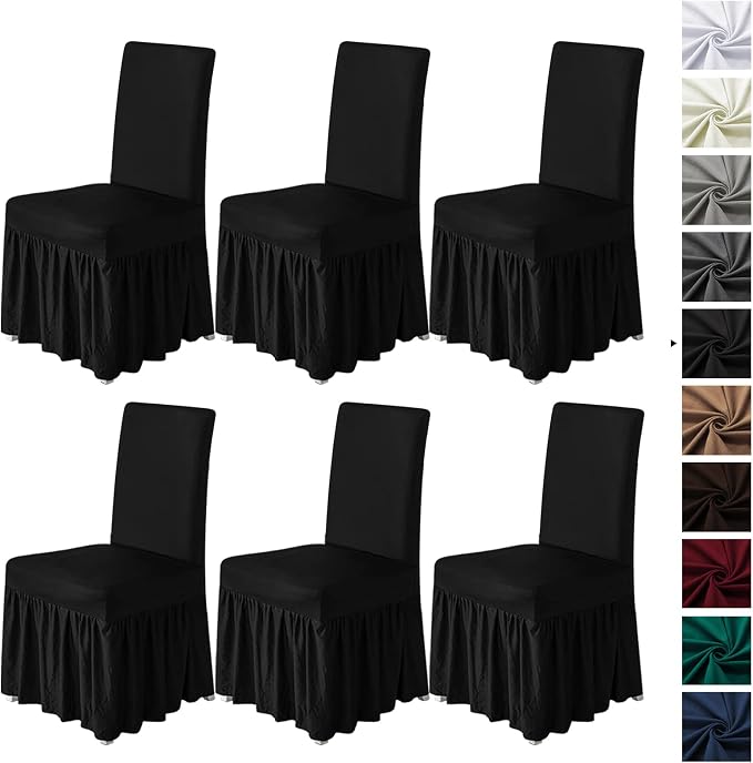 molasofa Chair Covers for Dining Room Set of 6 Stretch Chair Slipcovers with Skirt for Kitchen Seat Protectors Wedding Banquet Decor Kids Pets Spandex Fabric Washable (6pcs, Black) by Molasofa