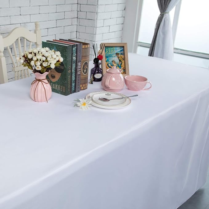 Surmente 10 Pack White Fitted Tablecloths for 6 Foot Rectangle Tables | Fitted Table Cover Protector, Wrinkle Free, Washable Polyester Fabric, 6ft Table Cloth For Trade Show, Display, Wedding - Image 7