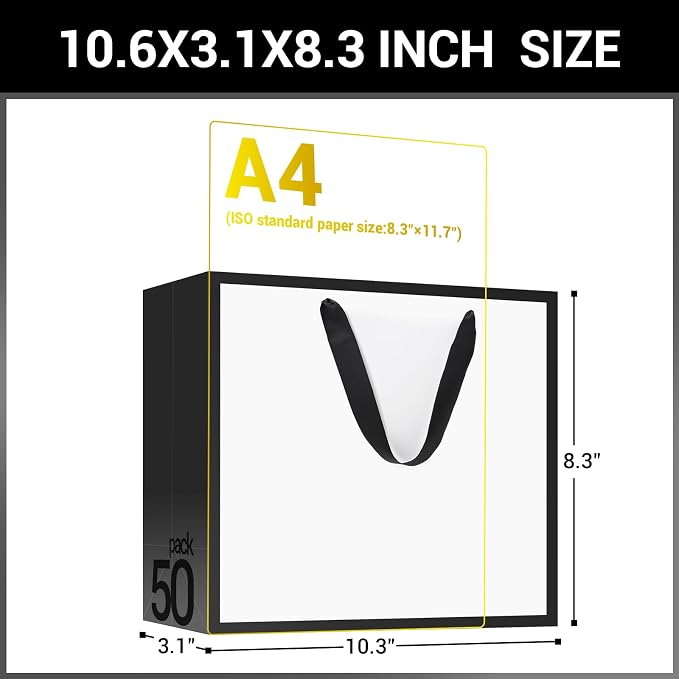 EUSOAR Paper Bags with Handles, 50pcs 10.6"x3.1"x8.3" Wrap Bags with Handles Bulk, Merchandise Business Craft Grocery Retail Wrapping Bags, Wedding Birthday Thank You Gift Treat Party Favor Bags - Image 2