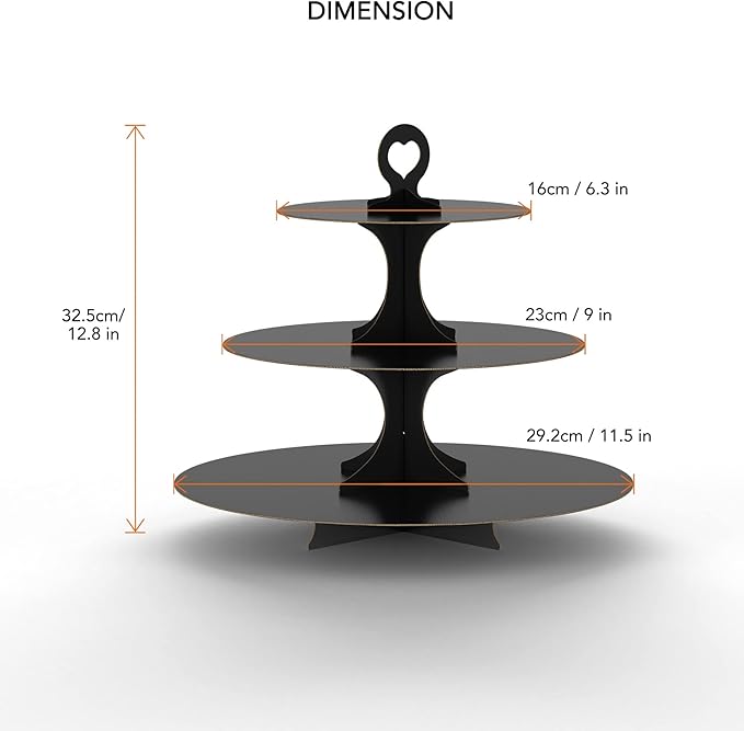 2 Pack Cupcake Stand Tower, BLISSUR Black 3 Tier Cupcake Stand, Cardboard Dessert Cupcake Stand Holder for Parties, Tiered Cupcake Stand (Black)