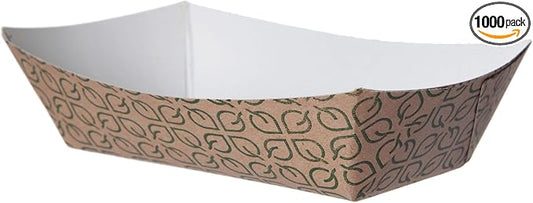 Eco-Products Renewable 1lb Paper Food Trays, Case of 1000, 6.5"x4.375"x1.5", 70% Post-Consumer Recycled Fiber, No-Added PFAS, Kraft with Leaf Print by Eco-Products