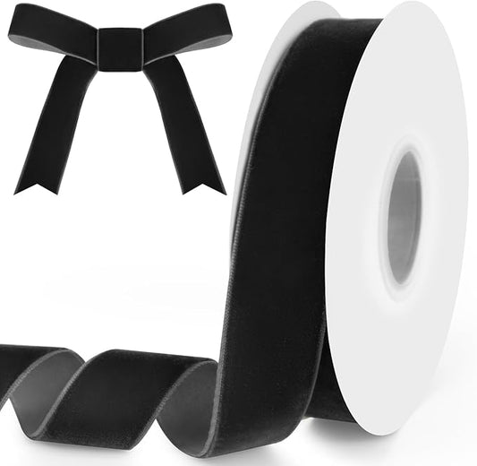 1" Wide x 10 Yards Velvet Ribbon, Vintage Single Face Velvet Ribbons for Gift Wrapping, Christmas Wrapping Bows, Wedding Decor, Sewing and More (Black)
