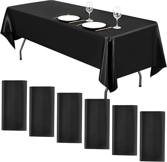 YMHPRIDE 6 Packs Satin Tablecloth 108 x 57 inch Black Rectangular Tablecloths, Overlay Satin Table Cover Bright Silk Tablecloth Smooth Fabric Table Decoration for Wedding Party Banquet Events