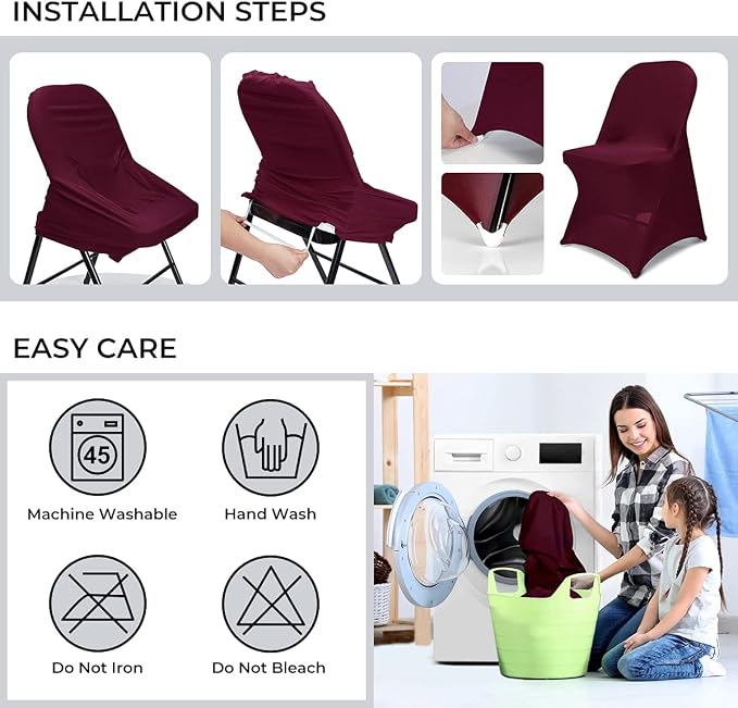 Babenest Stretch Spandex Folding Chair Covers for Wedding, 30PCS Burgundy | Upgraded Universal Washable, Fitted Chair Slipcovers Protector for Holidays, Banquet, Party, Easter Celebration - Image 8
