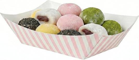 Restaurantware-Bio Tek 1 Pound Food Trays, 50 Disposable Paper Food Trays - Heavy-Duty, Greaseproof, Striped Paper Food Boats, for Snacks, Appetizers, Or Treats, Use At Parties Or Carnivals by Restaurantware