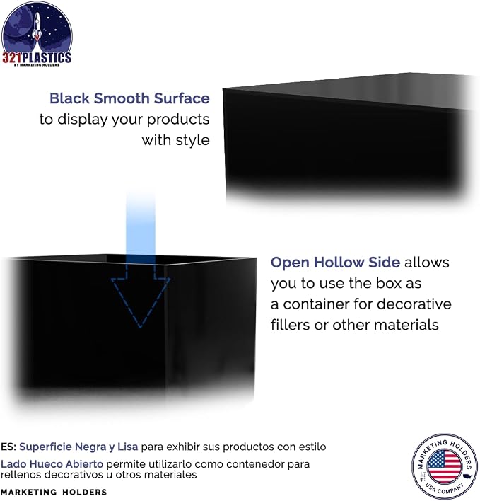 4 Pack 12" x 12" x 9" Acrylic Display Box with One Open Side No Lids Versatile Glossy Black Retail Product Riser or Merchandise Storage Bin by Marketing Holders - Image 5