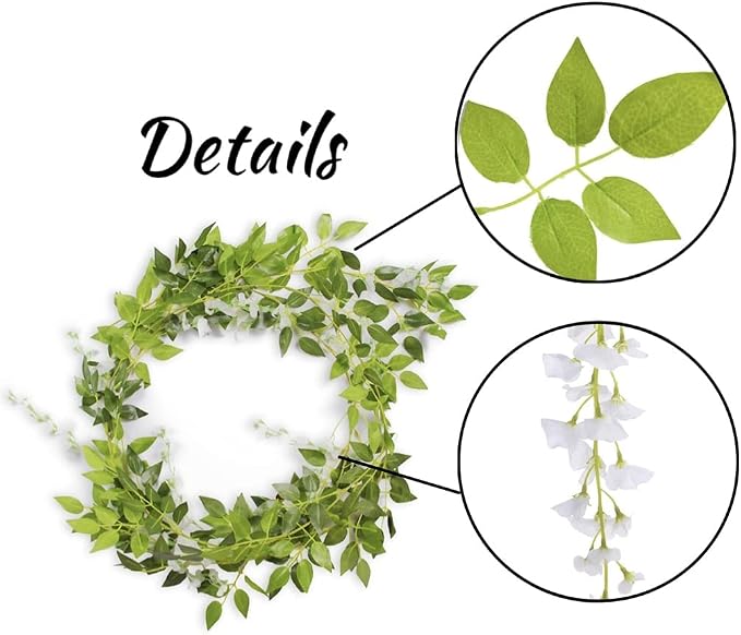 10 Pcs (60ft Total) Wisteria Artificial Flower Garland, Fake Wisteria Vine Leaves Silk Hanging Flowers for Home Garden Outdoor Ceremony Wedding Arch Floral Party Decor (White) - Image 4