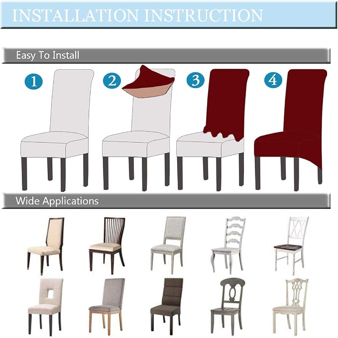 Velvet Plush XL Dining Chair Covers, Stretch Chaircover, Spandex High Chairs Protector Covers Seat Slipcover with Elastic Band for Dining Room,Wedding, Ceremony, Banquet (Silver Grey, Set of 4) - Image 7