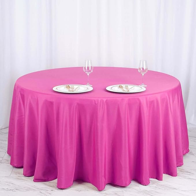 BalsaCircle 6 pcs 120 inch Fuchsia Round Tablecloths Polyester Fabric Table Cover Linens for Wedding Party Reception Banquet Events Kitchen Dining - Image 3