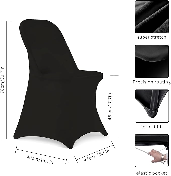 HAINARverS Folding Chair Covers for Wedding, 10pcs Stretch Spandex Washable Fabric Chair Cover, Decoration Chair Cover for Wedding, Party, Banquet, Birthday, Conference, Event(Black, 10 PCS) | Stretch Spandex Washable Fabric Chair cover, Decoration Cha... - Image 4