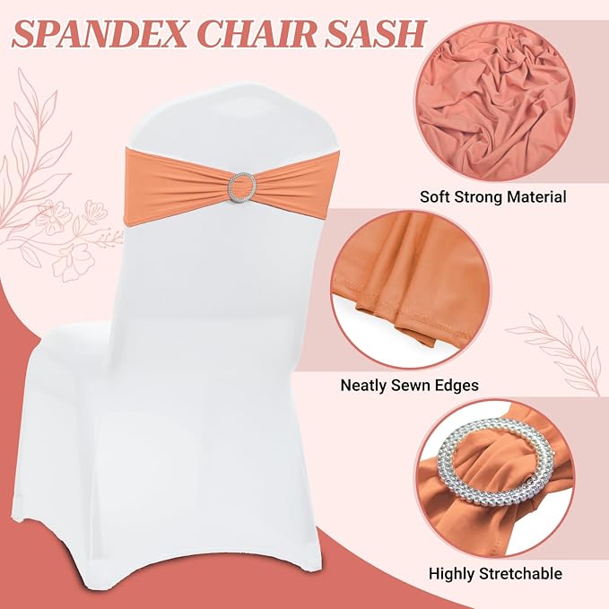 VDS - Peach | Spandex Chair Sashes Bows | 300 PCS | Stretch Elastic Banquet Universal Folding Chair Band Tie with Silver Buckle Slider for Wedding Party Conference Celebration Event Decoration - Image 3