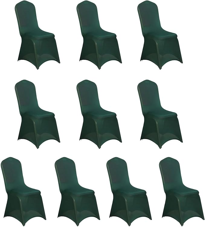 Efavormart 10 Pack Hunter Emerald Green Spandex Fitted Banquet Chair Covers, Reusable Stretched Slip On Chair Covers - Image 3