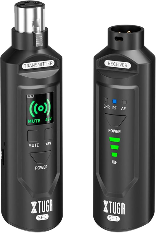 XTUGA Wireless XLR Transmitter & Receiver, Microphone System w/ 164ft Range, 2.4GHz Wireless Mics Adapter for Dynamic/Phantom-Powered Condenser Microphone,Audio Mixer,PA Systems,Church,Studio (SF-1)