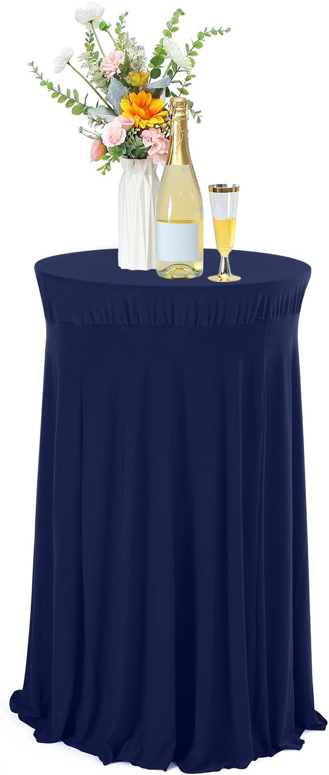 Tegeme 1 Pack Spandex Cocktail Table Cover Fitted with Skirt, Navy | 32x43 Inch High Top Tables, Stretch Tablecloth for Weddings Parties Banquets, Fitted Covers Wrinkle Resistant Elegant Design by Tegeme