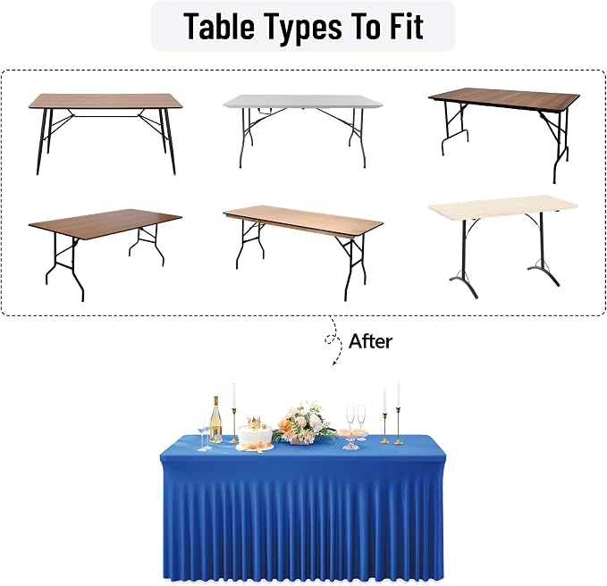 Leegleri 2 Pack Royal Blue Fitted Table Clothes for 6 Foot Rectangle Tables, Wrinkle Free 6ft Table Cover, Spandex Table Skirt for Banquet Weddings Parties - Image 8