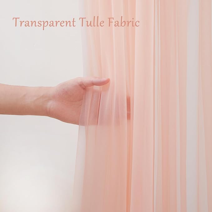 10x10 Peach Tulle Backdrop Curtains for Parties, Sheer Backdrop Curtain Wedding Photo Background Drapes for Baby Shower Photography Birthday Party - Image 2