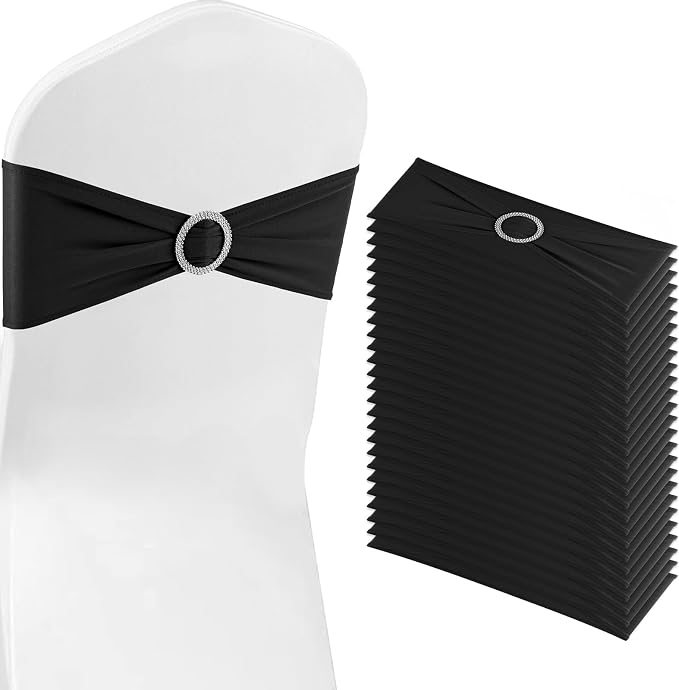 Black Chair Sashes 50 Pack Spandex Stretch Chair Band Sashes with Buckles for Folding Chairs Wedding Party Reception Baby Shower Events Banquet Decorations by Bringsparkletoeverydaylife