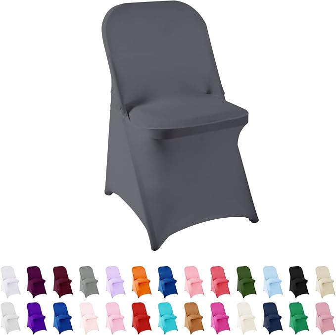 Spandex Chair Cover,12PCS,Living Room Folding Chair Covers,Removable Chair Covers Washable Protector Stretch Chair Cover for Party, Banquet,Wedding Event,Hotel(Gray) by AlGaiety