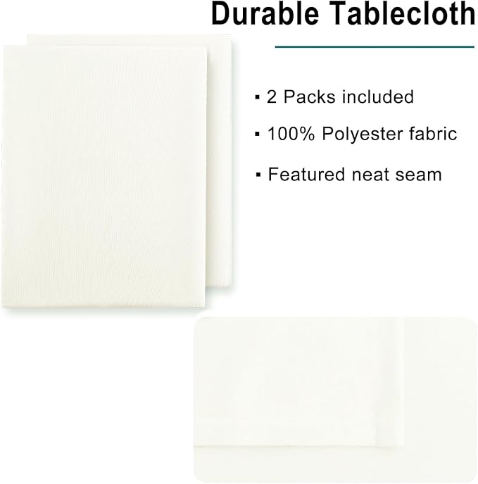 Hiasan 2 Pieces Ivory Tablecloth Rectangle, 54 x 108 Inch | Waterproof, Spillproof, Washable Fabric Table Cloth for Dining Room/Kitchen/Card Tables/Party/Camping/Outdoor Picnic - Image 4