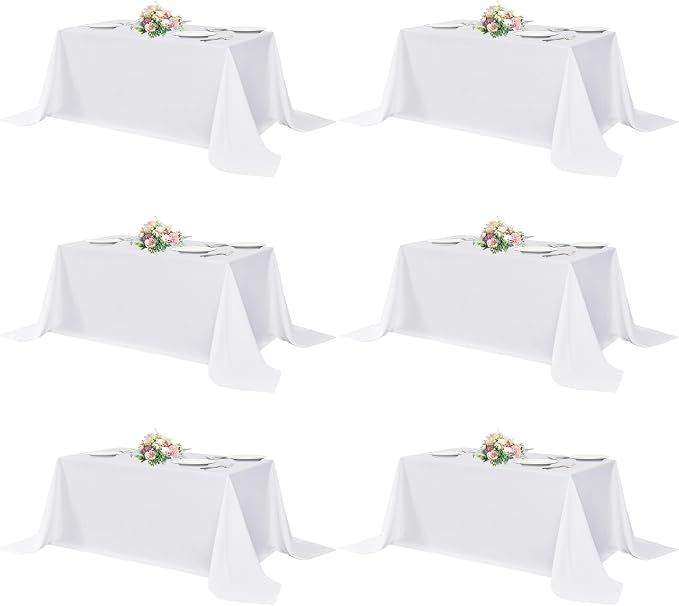 sancua White Rectangle Tablecloths 90x156 Inch, 6 Pack | Washable Fabric Table Cloth, Large Reusable Polyester Covers for Wedding, Party, Birthday, Banquet by sancua