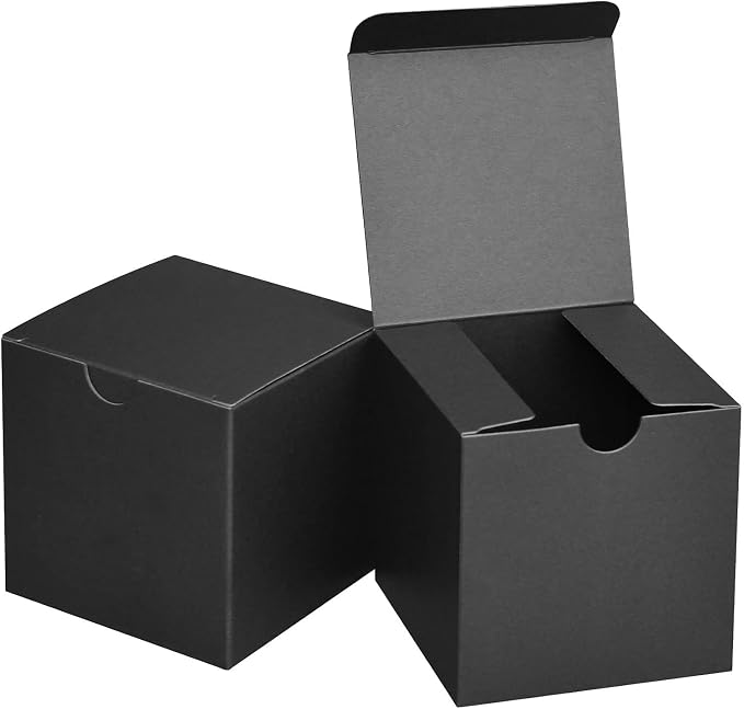 Small Black Gift Boxes 3x3x3 Black Kraft Paper Boxes for Gifts, Party Favors, Showers, Crafts, Candy Boxes, 100 Pack, Matte Black, 3 x 3 x 3 inches by Ueznea