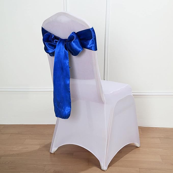 Balsa Circle 50 Royal Blue Satin Elegant Chair Cover Bows Sashes Wedding Banquet Decorations Party Supplies Engagement Events Reception - Image 4
