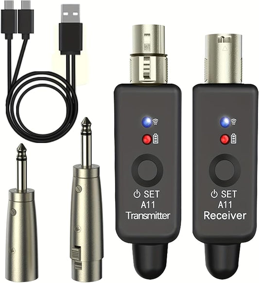 A11 Wireless Microphone Transmitter Receiver 4 Channels Plug-on XLR Mic Adapter Wireless Mic System for Dynamic/Condenser Mics, Audio Mixer, DSLR Camera,PA System (1TX + 1RX)