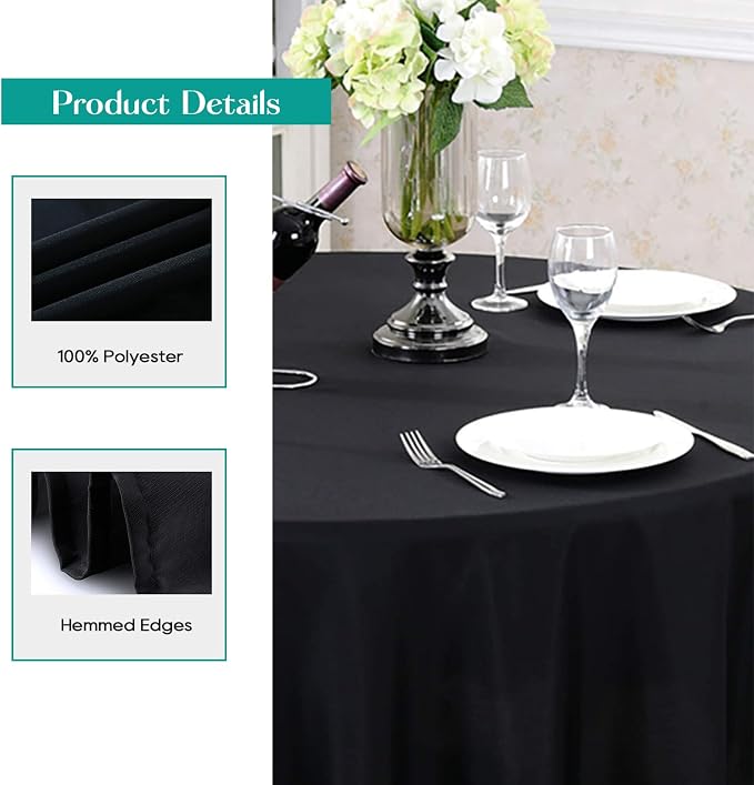Surmente 5 Pack 132 Inch Black Tablecloths for Round Tables | Dining Table Cover Protector, Wrinkle Free, Washable Polyester Fabric, Round Table Cloth for Wedding, Banquet, Restaurant - Image 4