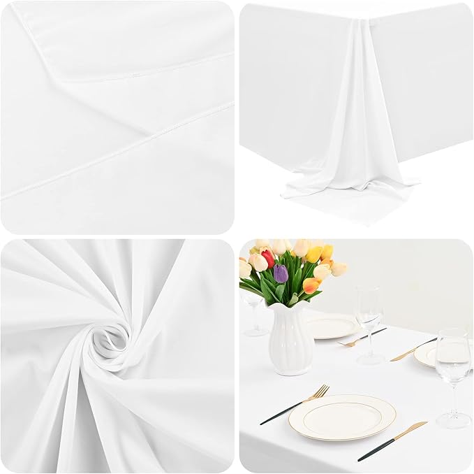 fani 8 Packs White Tablecloth - 90 x 132 Inch for 6Ft Tables | Washable Polyester Fabric, Stain Wrinkle Resistant Rectangle Table Cloth for Wedding Banquets Parties Buffet Dining - Image 8