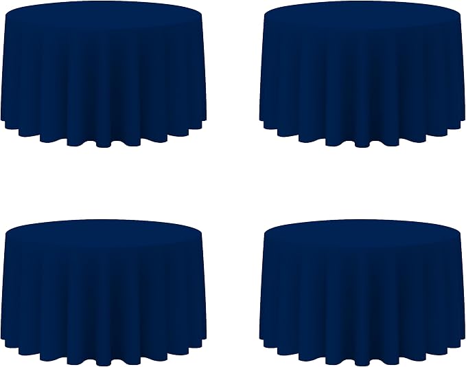 BRILLMAX 4 Pack Navy Blue Round Tablecloths 120 Inch for 60" Tables | 150 GSM Polyester Fabric, Floor Length Drop, Water, Stain & Wrinkle Resistant Cloth Cover for Wedding Reception Banquet Party by BRILLMAX