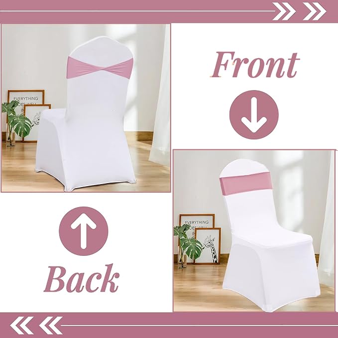 Dusty Pink Chair Sashes Bows 50 Pack, Spandex Pink Chair Cover Bands Ties Without Buckle for Gender Reveal Baby Shower Decoration - Image 4