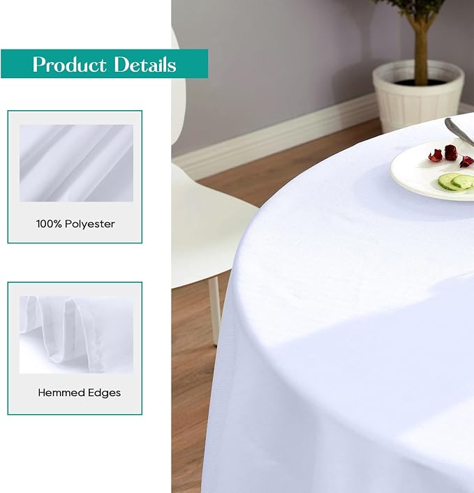 Surmente 5 Pack 132 Inch White Tablecloths for Round Tables | Dining Table Cover Protector, Wrinkle Free, Washable Polyester Fabric, Round Table Cloth for Wedding, Banquet, Restaurant - Image 4
