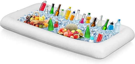Leitee Inflatable Serving Bar with Drain Plug 52 x 24 x 5'' Inflatable Ice Serving Buffet Bar for Party Food Cooler Buffet Drink(White,Basic Style)