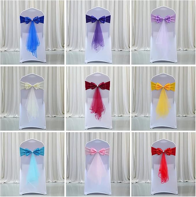 50Pcs Stretch Satin Chair Sashes Bows Chair Bands Decor for Hotel Wedding Reception Party Event Chair Cover Decoration Wine Red - Image 5