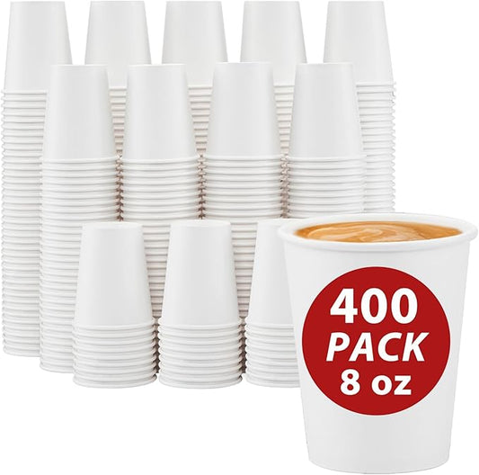 Clawsoff 400 Count Paper Coffee Cups 8 oz White Disposable Coffee Cups Bulk | Thickened Durable Drinking Cups, Leak Proof, Hot or Cold Beverage, BPA Free, for Home, Office, Party, Business, Events by BuyNow