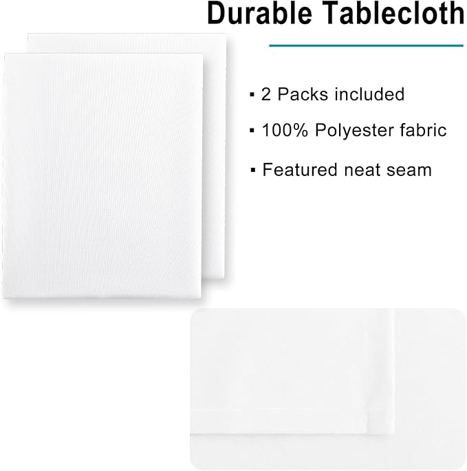 Hiasan 2 Pieces White Rectangle Tablecloth, 54 x 120 Inch | Waterproof, Spillproof, Wrinkle Resistant, Washable Polyester Table Cloth for Dining Room/Restaurant/Party/Wedding/Banquet - Image 4