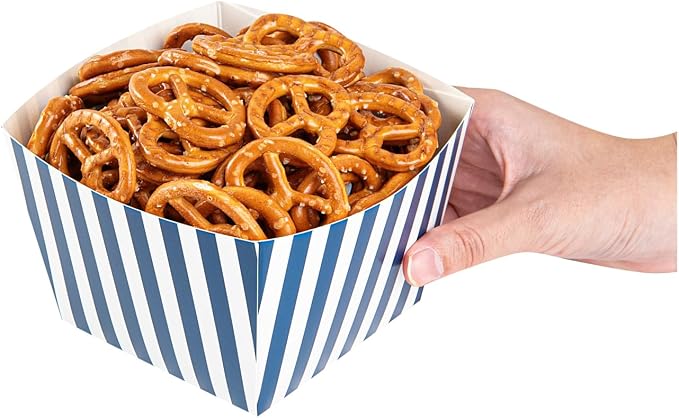 Restaurantware Bio Tek 5.3 x 5.3 x 3.3 Inch Popcorn Boxes 200 Square Mini Treat Boxes - Open-Top Design Grease Impermeable Blue And White Paper Party Favor Containers Disposable Versatile - Image 12